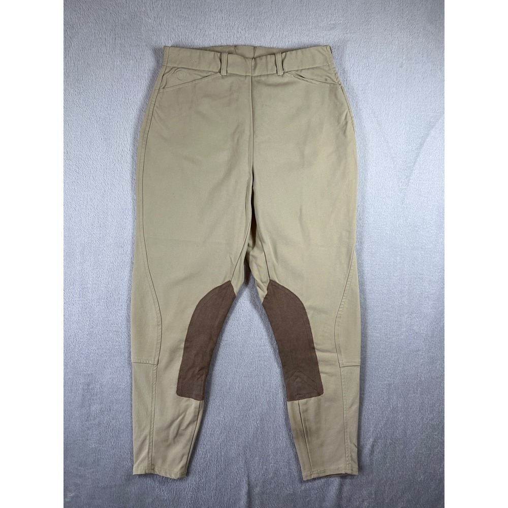 Ariat Women 28R Tan Equestrian Riding Breeches Brown Knee Patch Made in USA 28R